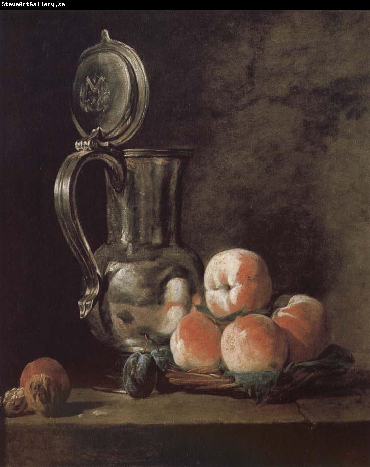 Jean Baptiste Simeon Chardin Metal pot with basket of peaches and plums